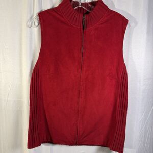 Jennifer Moore Red Zip Up Women's Size Large Knit Collar Sleeveless Layering